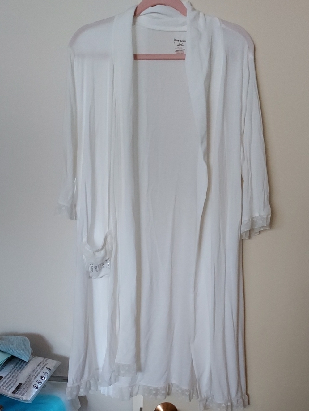 Juicy Couture White Women's Robe with Lace Trim - Elegant Lightweight Cover-Up